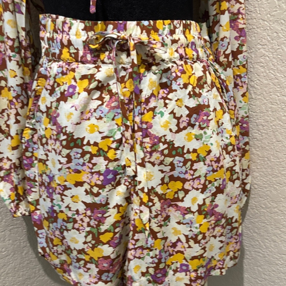 Sanctuary High Waist Floral Women's Shorts - Brown, Yellow, White